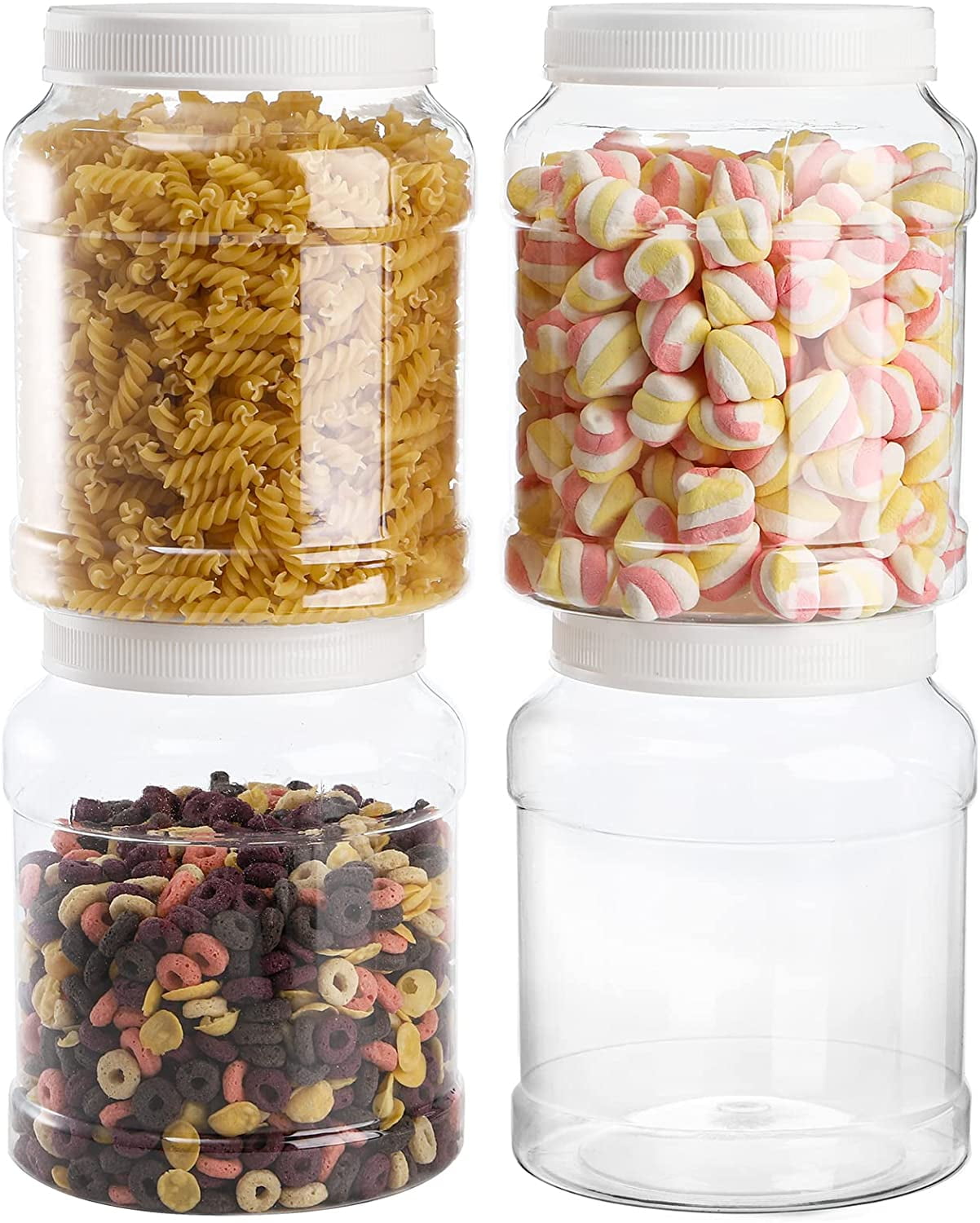 Okllen 4-Pack Large 80 Oz Clear Plastic Jars With Lids - Wide Mouth Food Storage Containers
