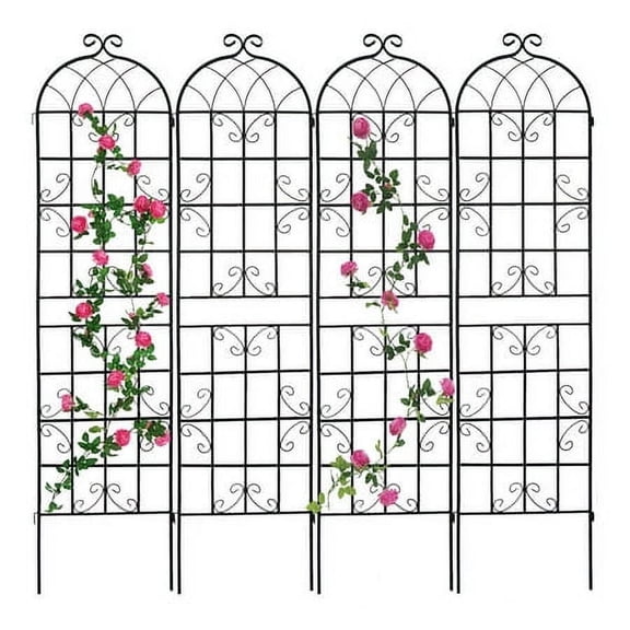 4 Pack 86.7"H x 19.7"W Black Garden Trellis for Climbing Plant Rustproof Iron Plant Support Patio Flower Metal Trelli Wire Lattices Grid Panels for Ivy Cucumbers Clematis Roses