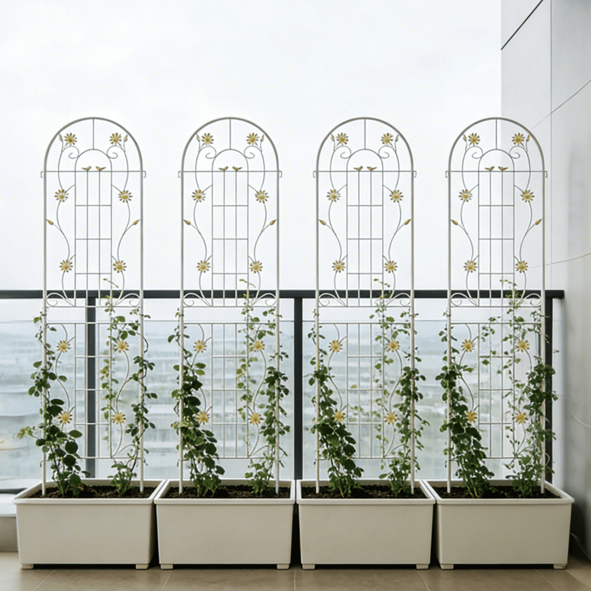 4 Pack 86.7" Tall Metal Garden Trellis for Climbing Plants, Rustproof Black Plant Support Trellis for Outdoor Vines, Roses, Cucumbers, Tomatoes & Vegetables
