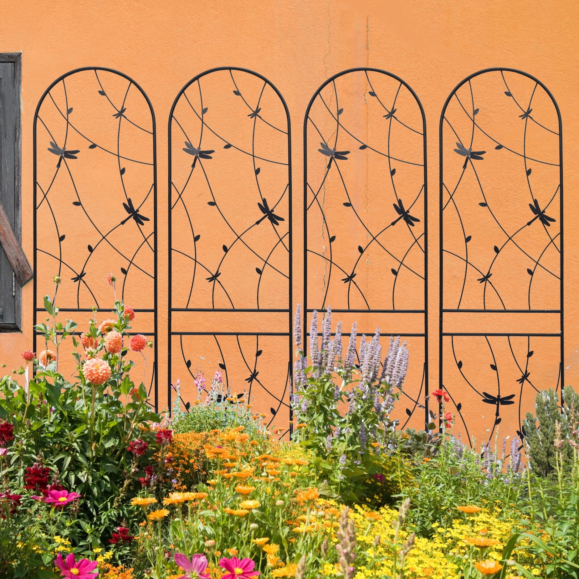 4 Pack 86" H Large Heavy Duty Garden Rustproof Iron Plant Trellis for Potted Plant Support Metal Climbing Rose Trellis Vine Vegetable Cucumber