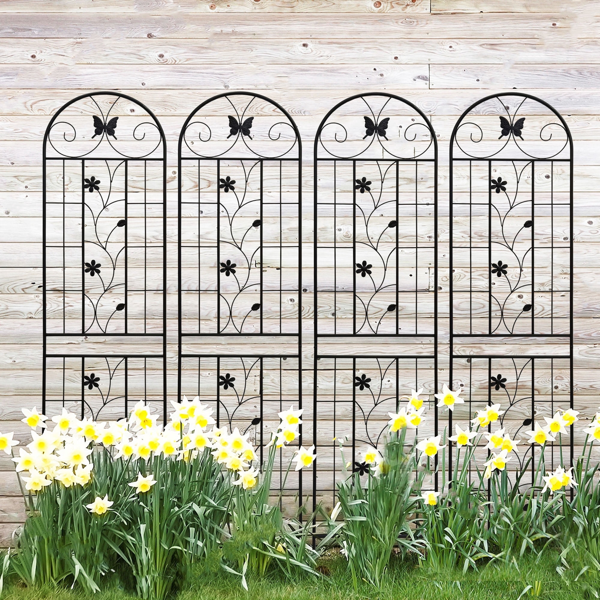 4 Pack 86" H Large Heavy Duty Garden Rustproof Iron Plant Trellis for Potted Plant Support Metal Climbing Rose Trellis Vine Vegetable Cucumber