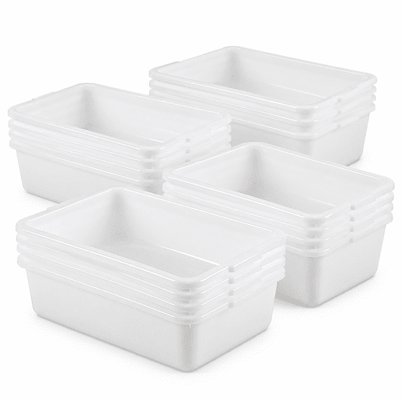 4-Pack 8L Commercial Plastic Bus Tub Box, Small Dish Pan Tub, White