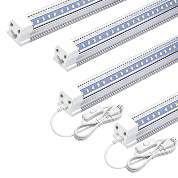 4 Pack 8ft LED Shop Light Fixture 72W 6500K Super Bright T8 LED Tube Lights Linkable Garage Light