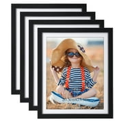 4 Pack 8x10 Picture Frame, Black Photo Frame Set Display 8 x 10" Photo with Mats or 9"X11" without Mats for Wall or Tabletop Decor