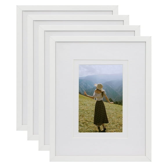 4 Pack 8x10 White Double-Matte Picture Frames, 5x7 & 4x6 Opening for Wall Decor and Tabletop Display
