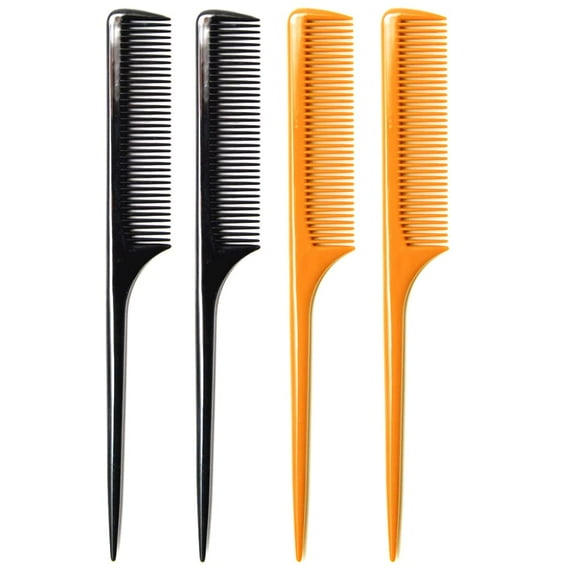 (4 Pack) 9.25" Sturdy Rat Tail Comb Fine-tooth Hair Comb with Thin and Long Handle (Black and Brown)