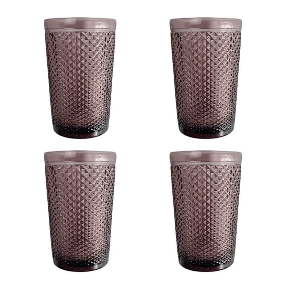 (4-Pack) 9.5 oz Romantic Glass, Pink / Purple Thick Heavy Premium Drinking Glasses, Vintage Hobnail Tumblers - Glassware Set for Juice, Beverages, Beer, Cocktail (Purple, 4 Pack Highball)