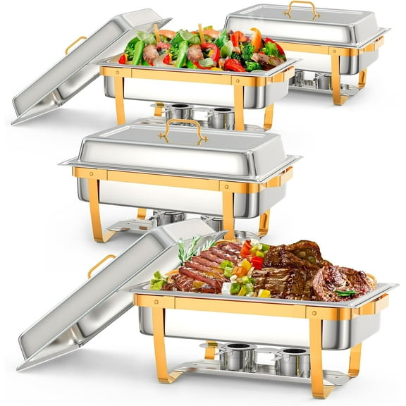 4 Pack 9.5QT Stainless Steel Chafing Dish Buffet Set, 2-Piece Stainless Steel Buffet Server with Lid Holder, for Catering, Weddings, Parties, Home Dining – Durable & Portable