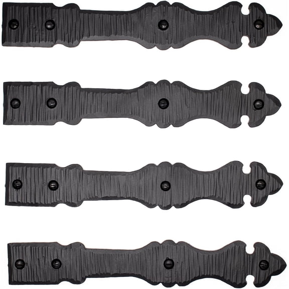 4 Pack 9 Inch Black Powder Coated Rustic Iron Hinges - Decorative Dummy Faux Doors Hinge