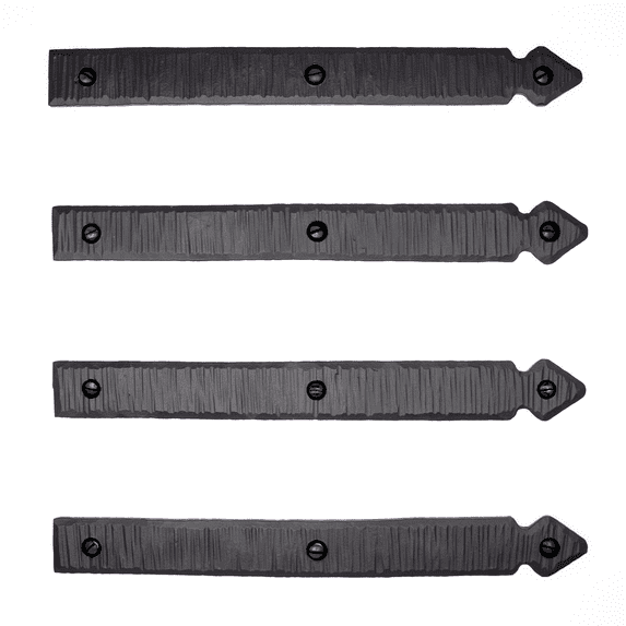 4 Pack 9 inch Faux Door Hinges Black Decorative Strap Hinge Wrought Iron Strap Barn Door Strap Hinges, Farm Gate Hinge, Carriage Door Hardware The Jamestown Series by Borderland Rustic Hardware