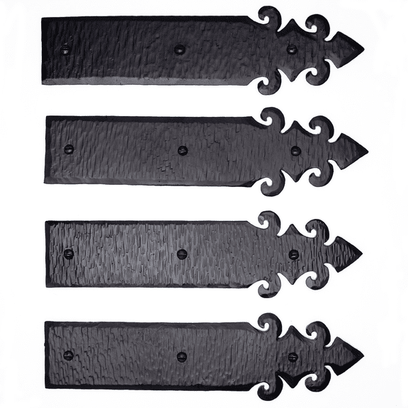 4 Pack 9 inch Faux Door Hinges Black Decorative Strap Hinge Wrought Iron Strap Barn Door Strap Hinges, Farm Gate Hinge, Carriage Door Hardware The Milan Series by Borderland Rustic Hardware