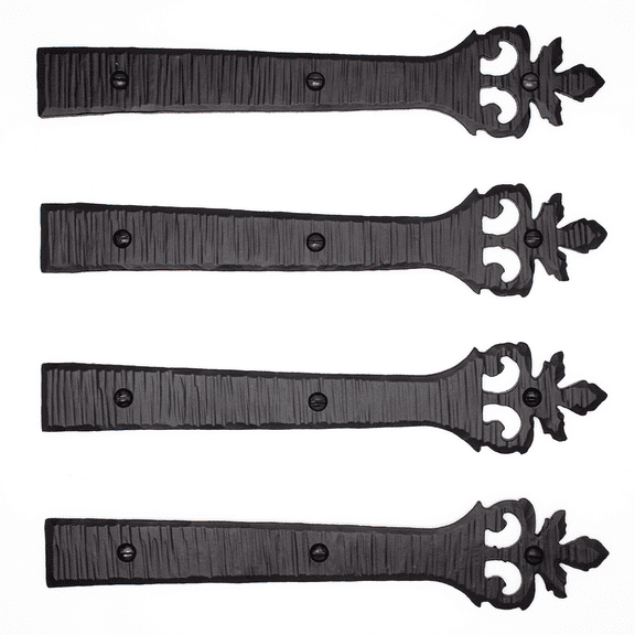 4 Pack 9 inch Faux Door Hinges Black Decorative Strap Hinge Wrought Iron Strap Barn Door Strap Hinges, Farm Gate Hinge, Carriage Door Hardware The Tuscan Series by Borderland Rustic Hardware