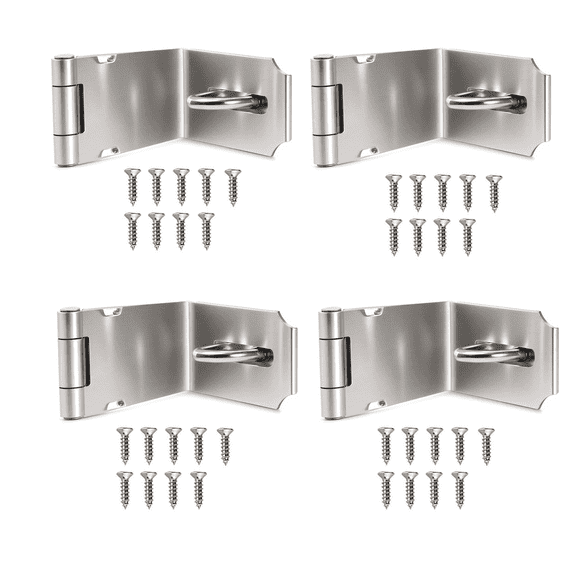 4 Pack 90 Degree 4 Inch Right Angle Padlock Hasp, Stainless Steel Safety Locking Latch Security Door Clasp Hasp Lock Latch for Push/Sliding/Barn Door