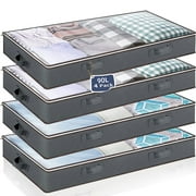 HadinEEon 4 Pack 90L Under Bed Storage Bags with Reinforced Handles, Visible Underbed Storage, Breathable Non-woven Closet Storage for Blanket, Comforter, Bedding