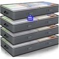 thumbnail image 1 of 4 Pack 90L Under Bed Storage Containers Visible Closet Organizers Bins with Reinforced Handles,Foldable Underbed Storage Bags with Lids for Clothes,Blankets,Comforters, Sweaters,Pillows, Sheets(Gray), 1 of 10