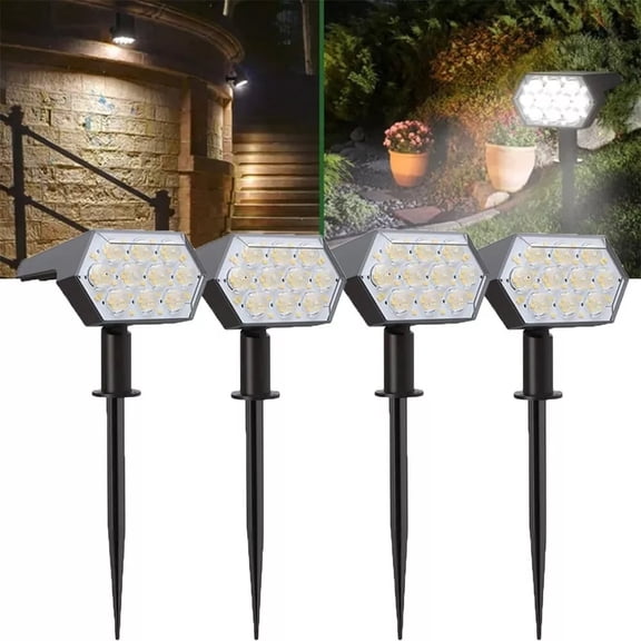 4 Pack 92-LED Solar Spotlights Landscape Lights Outdoor Garden Pathway Lamps