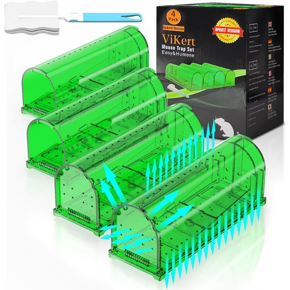 4 Pack 93 Holes Humane Mouse Traps Indoor for Home/Outdoor, Live Catch and Release Mice Traps, No Kill Mouse Catcher, Easy to Set and Reusable Humane Trap, Safe for Families and Pets
