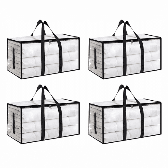 4-Pack 95L Clear Heavy-Duty Moving Storage Bags with Lids, Handles and Zippers for Clothes and Dorms