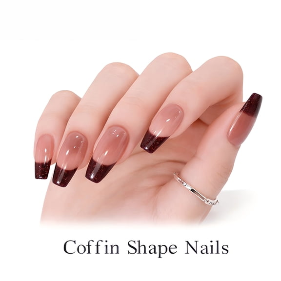 4 Pack 96Pcs Press On Nails Set, Medium Glossy Brown Nude Fake Nails with French Accents, Durable False Nails for Teens & Women, Perfect for Casual & Bridal Styling, Sleek & Modern