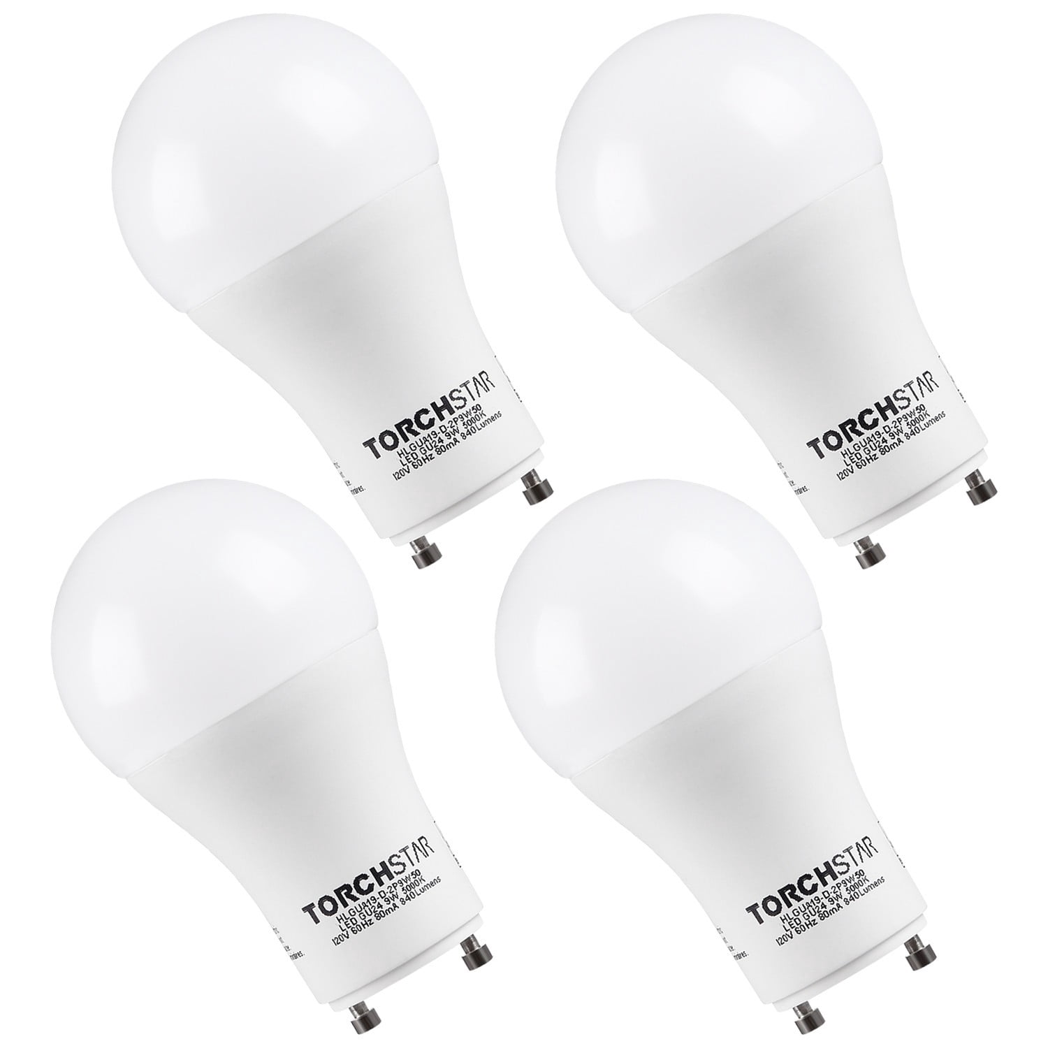 4 Pack 9W Dimmable A19 LED Light Bulb with GU24 Base, 60W Eqv. Energy Star & UL-Listed Lamp Bulb, 830 Lumens, 5000K Daylight, 310° Omni-directional General Lightin