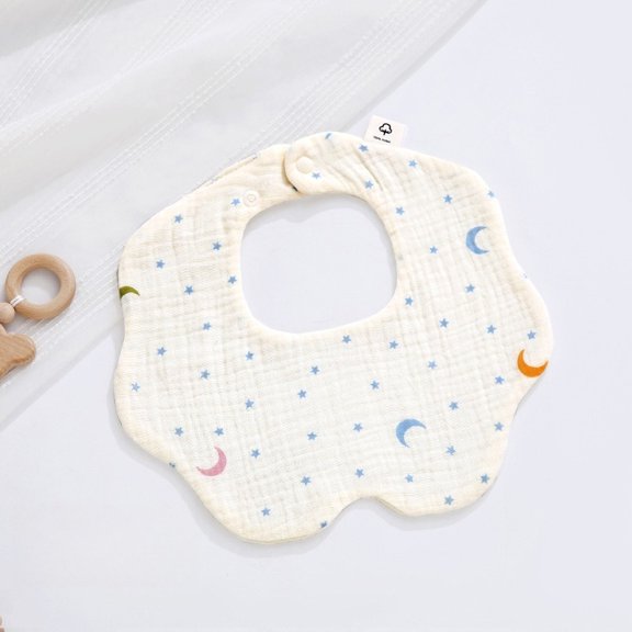 4 Pack A-Grade 6-Layer Cotton Gauze Baby Drool Bibs, 360° Adjustable Snap Petal Teething Bibs, 9.84 x 9.06 Inches