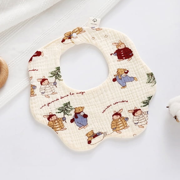 4 Pack A-Grade 6-Layer Cotton Gauze Baby Drool Bibs, 360° Adjustable Snap Petal Teething Bibs, 9.84 x 9.06 Inches