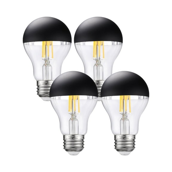 4 Pack A19 LED Dimmable Light Bulb, 4.5W(40W Eqv.), Half Chrome Anti Glare Bulbs, UL Listed, E26 Base, Decorative Black Dipped Vintage Edison Bulb, 3000K Warm White