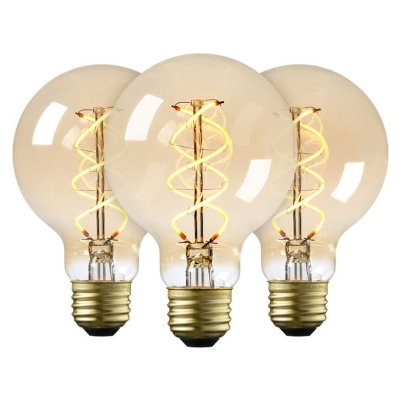 3 Pack G25 LED Globe Light Bulbs, Amber Glass, Dimmable, E26 Base Vintage Edison Bulb, 2000K Amber Light