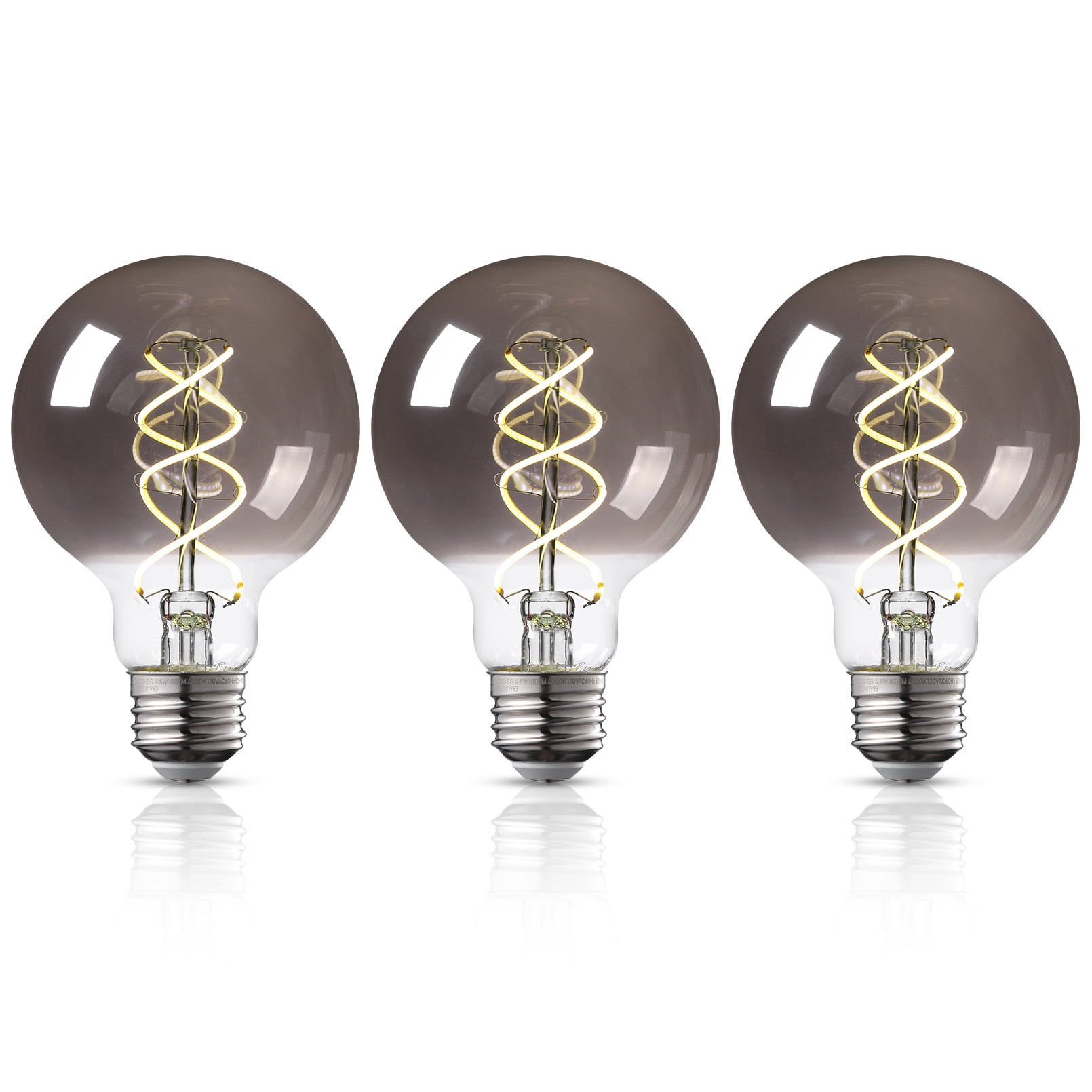 3 Pack G25 LED Globe Light Bulbs, Smoke Gray Glass, Dimmable, E26 Base Vintage Edison Bulb, 4000K Cool White
