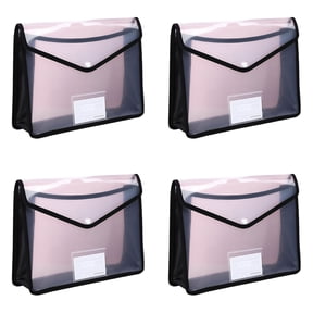 4 Pack A4 Expandable Plastic File Organizer Folders,Thick Durable Secure Closure Label Area Color Coded File Folder,Transparent Document Holders Waterproof Filing Pouches Paper Storage Bags,Black