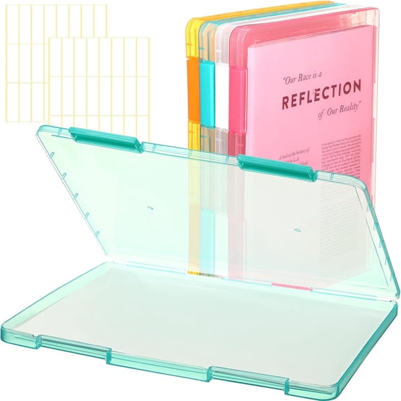4 Pack A4 Paper Organizer Box File Box Plastic Paper Storage Container Colorful Transparent Document Project Case for 8. 5" x 11" Us Letter Scrapbook Magazine Protector Office Supplies