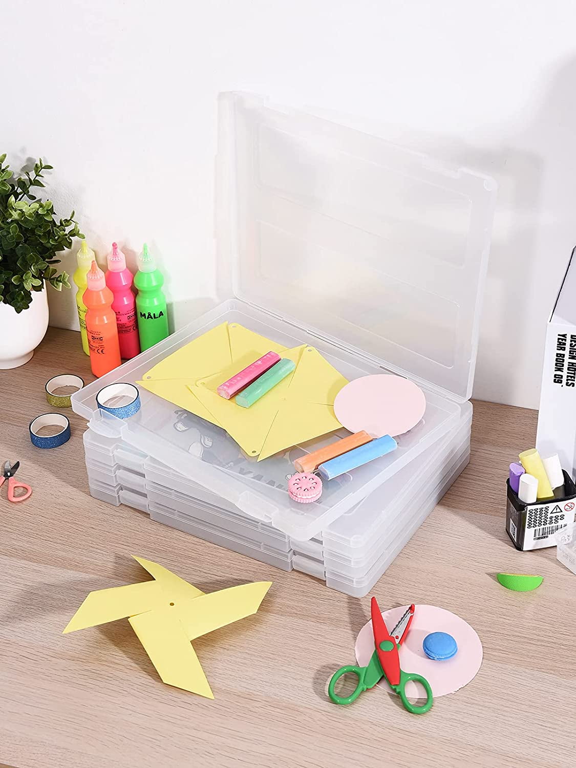 4 Pack A4 Paper Organizer Box, Plastic Scrapbook Paper Organizer Containers for Craft and Arts Storage, Portable Board Game Storage for Art Supplies 8.5" x 11" US Letter