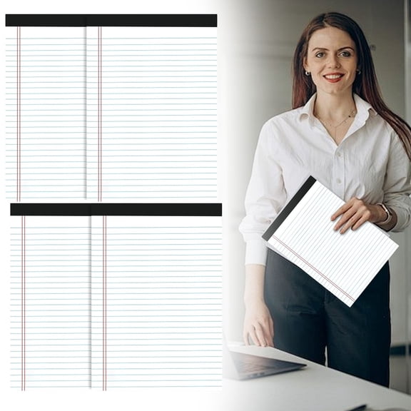 4 Pack A4 Perforated Wide Ruled Notepad With 50 Sheets Each, Legal Size Lined Writing Paper With Blue Lines For Office And Home, Tear Off Note Pads For Work, White Blue
