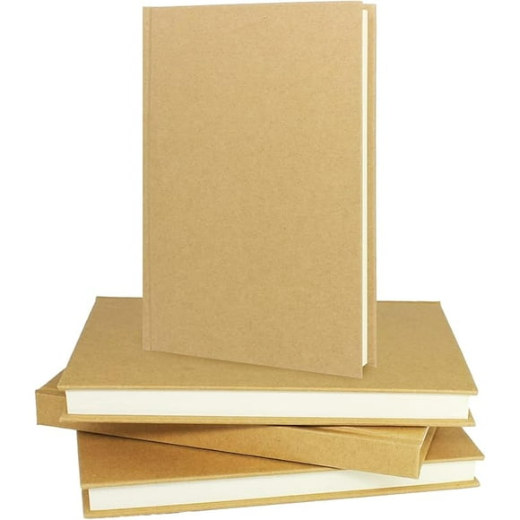 4 Pack A5 Blank Notebook Journal Bulk, 5.7"x 8.2" Hardcover Sketchbook, 120 Sheets/240 pages 100gsm Paper, Unlined Notebooks Kraft Blank Books for Travelers, Students, Office