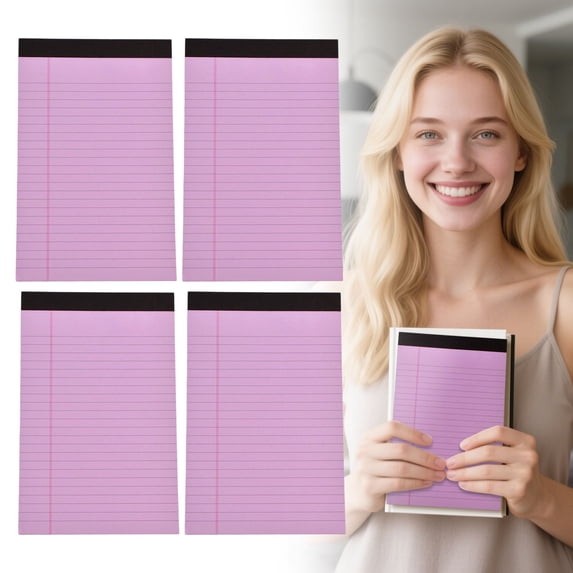 4 Pack A5 Colored Notebooks, 8X5In Legal College Ruled, 30 Sheets Lined Paper, Easy Tear Perforated Edge, for Daily Task Scheduling, Idea Quick Jotting and Personal Thought Journal Recording (Purple)