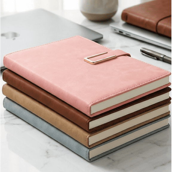 4-Pack A5 Faux Leather Journal Notebooks, Professional Lined Diary with Metal U-Clasp & Pen Loop, 80GSM 100 Sheets 1CM Ruled Office Writing Pad for Business, 4 Colors