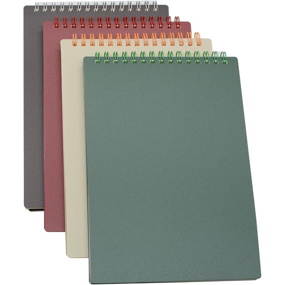4 Pack A5 Top Bound Spiral Steno Pads 7mm College Ruled Thick Plastic Hardcover Notebook 160 Pages for Office Reporters
