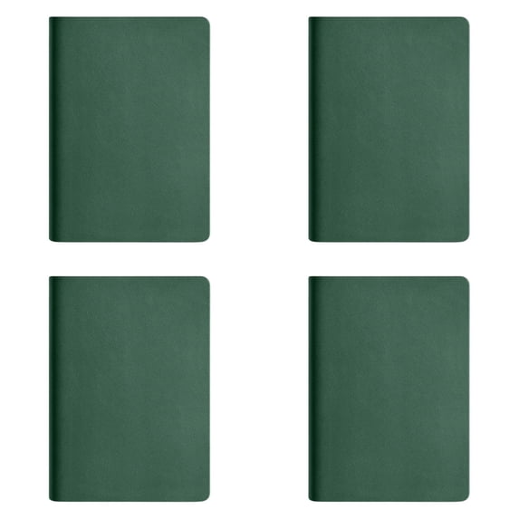 4 Pack A7 Faux Leather Pocket Notebook 3.03x4.33in, Dark Green Flat Lay Sewed Mini Journal, Premium Smooth Writing Notepad For Corporate Travel Notes & Monthly Budget Jotting