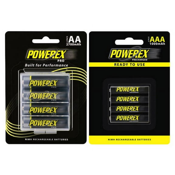 4-Pack AA (2700 mAh) + 4-Pack AAA (1000 mAh) NiMH Powerex Rechargeable Batteries Combo