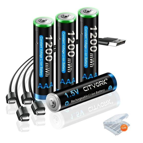 4 Pack AAA Batteries Type-C USB 1200mWh 1.5V Lithium High Capacity AAA Rechargeable Batteries with Battery Case