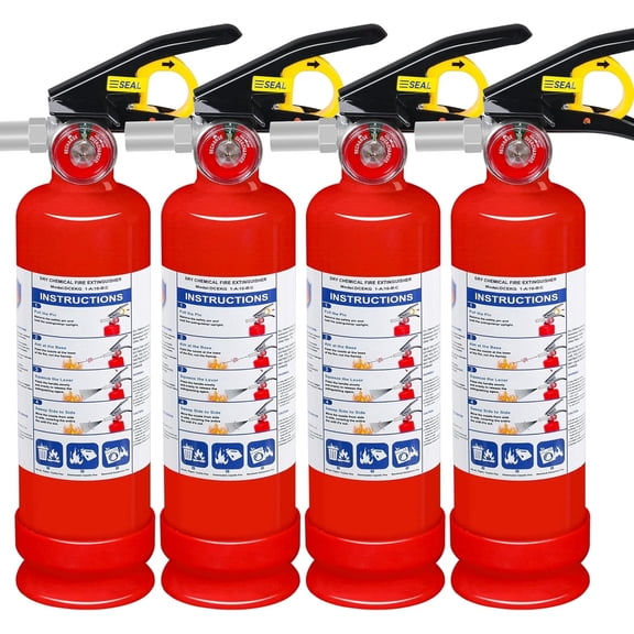 4 Pack ABC Dry Chemical Fire Extinguishers with Mount, 2.5 lb 1A:10B:C Rating for Home, Vehicle, Boat, Quick Release Handle, Compact & Portable Dry Powder Extinguisher
