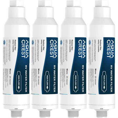 4 Pack AQUACREST RV Inline Water Filter, NSF Certified, Ideal for Marines, Gardening and Planting, Reduces Lead, Fluoride, Chlorine, Bad Taste, Odor, Sediment and More