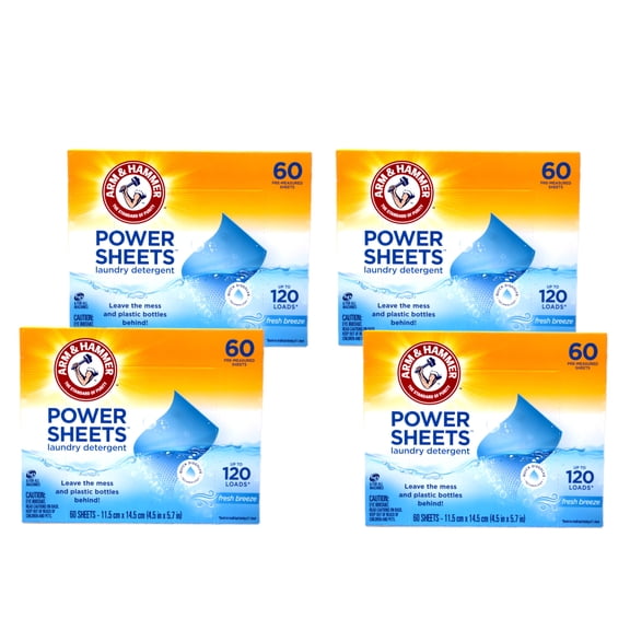 4 Pack - ARM & HAMMER Power Sheets Laundry Detergent, Fresh Breeze 60 ct, up to 120 small loads