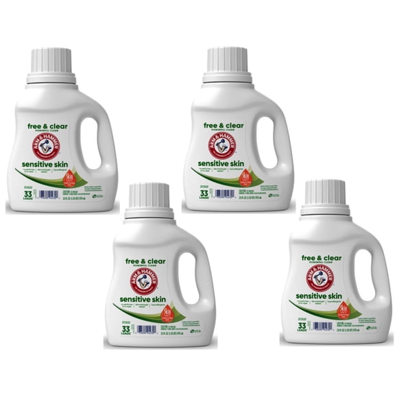 Arm & Hammer Sensitive Skin Liquid Laundry Detergent, Free & Clear, 33 Loads, 33 fl oz (Pack of 4)