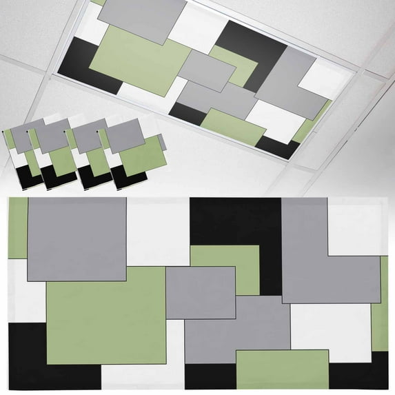4 Pack Abstract Art Fluorescent Light Covers for Ceiling Lights Green Black Gray Splice Magnetic Ceiling Light Covers Overhead Light Filters for Office Classroom Home