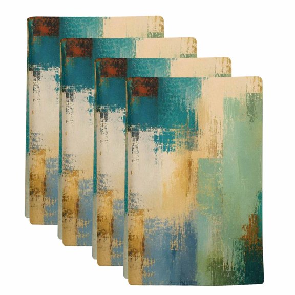 4 Pack Abstract Art Kitchen Towels Turquoise Blue Beige Textured Landscape Rustic Country Decorative Dish Towel Sets Absorbent Quick Dry Hand Cloths Tea Towels for Cooking Baking Gifts 18x28in