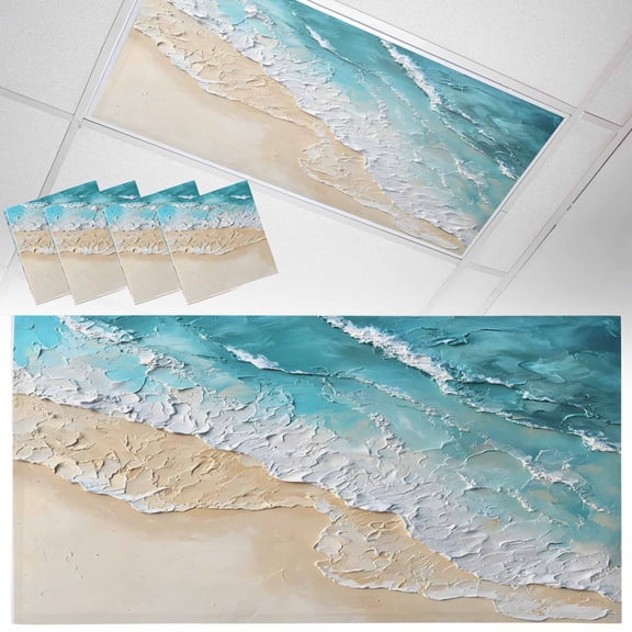 4 Pack Abstract Beach Waves Fluorescent Light Covers for Ceiling Lights Blue Watercolor Modern Art Magnetic Ceiling Light Covers Overhead Light Filters for Office Classroom Home