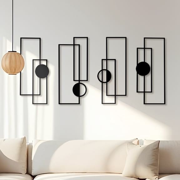 4 Pack Abstract Black Metal Wall Art for Living Room, Large Wall Sculptures Minimalist Modern 3D Textured Geometric Metal Wall Decor for Bedroom Bathroom Kitchen Study