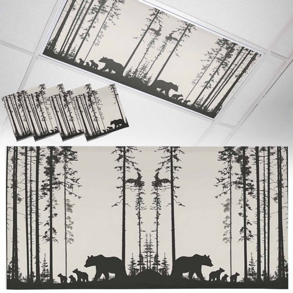 4 Pack Abstract Fluorescent Light Covers for Ceiling Lights Bear Family Forest Trees Natural Scenery Silhouette Magnetic Ceiling Light Covers Overhead Light Filters for Office Classroom Home