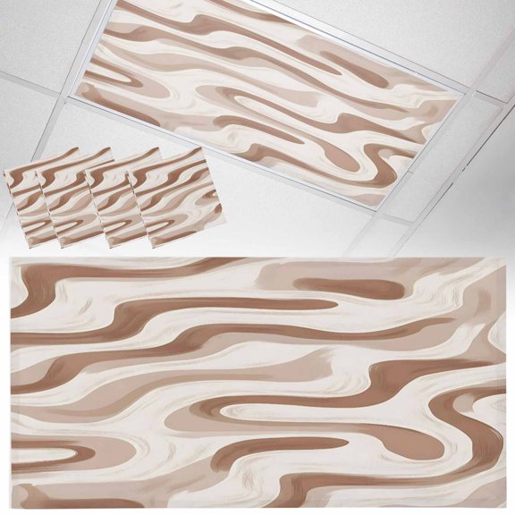 4 Pack Abstract Lines Fluorescent Light Covers for Ceiling Lights Brown Water Ripple Modern Art Wave Magnetic Ceiling Light Covers Overhead Light Filters for Office Classroom Home